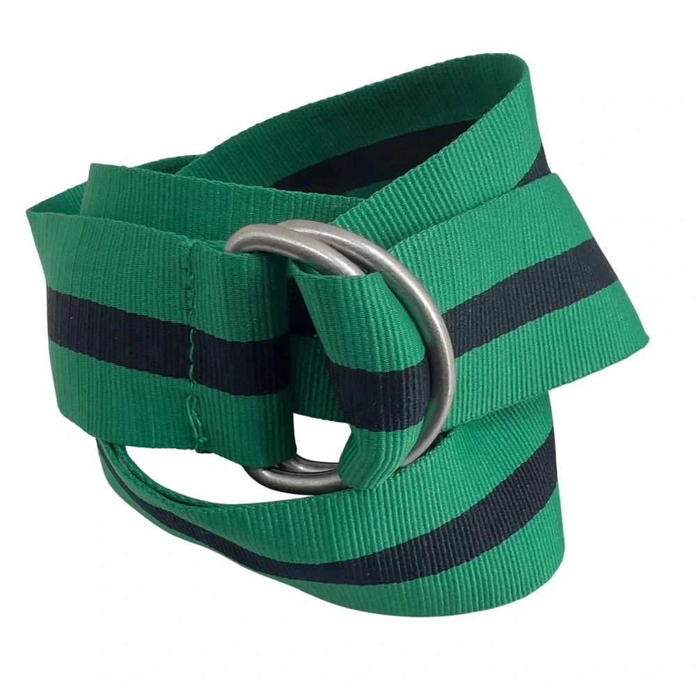 Polo Ralph Lauren D-Ring Ribbon Belt Green Navy Blue Striped 28-32